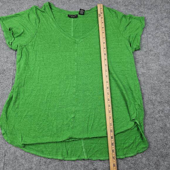 Tahari Shirt Womens 1X Kelly Green Linen V Neck Coastal Minimal Classic Top - Picture 3 of 5